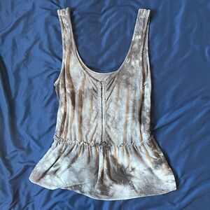 American Eagle Outfitters Gray Tie-Dye Peplum Tank Top